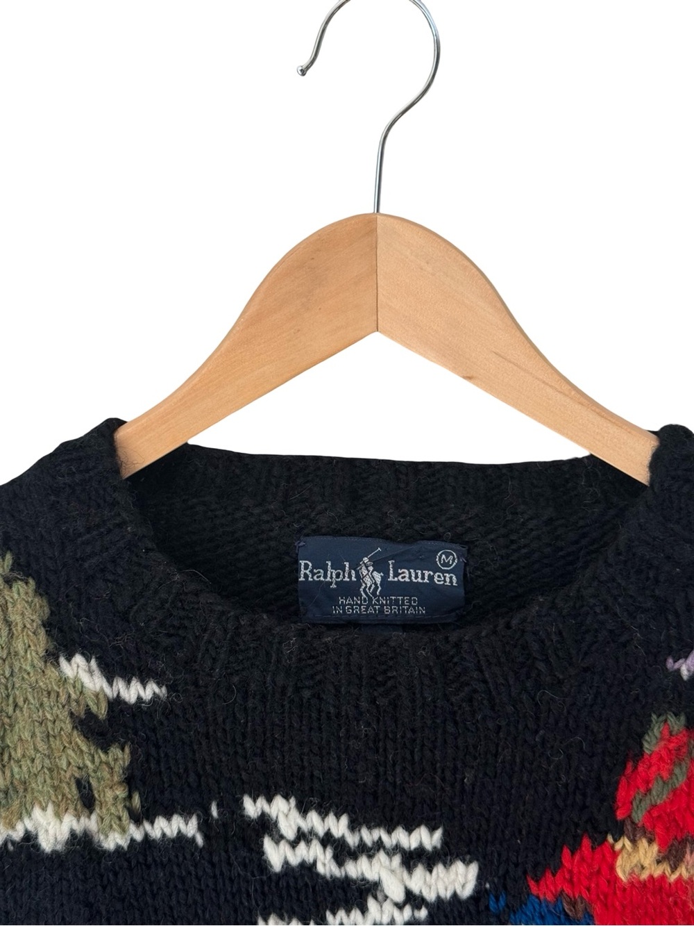 VERY RARE Vintage Ralph Lauren RL83 Hand Knit Skier Winter Wool Sweater Black - Picture 3 of 16